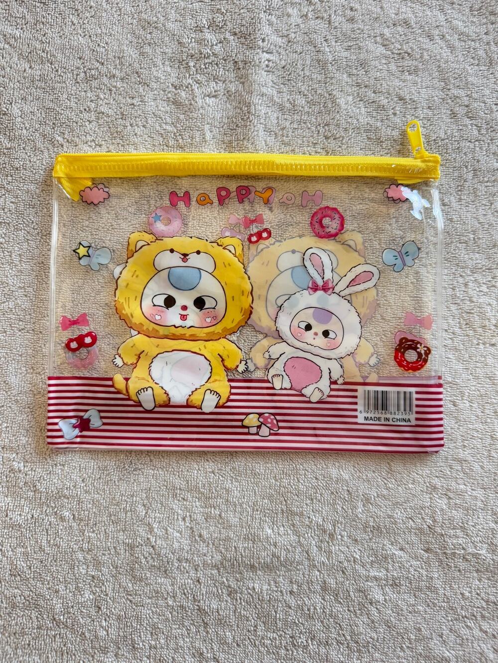 Baby Three plastic pouch with zipper yellow super cute